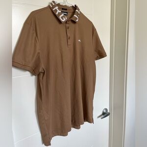 J.Lindeberg Brown Polo with White Logo Collar